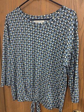 Skyes the Limit 3/4 Sleeve Tie Hem Geometric Circles Blue-Women's M